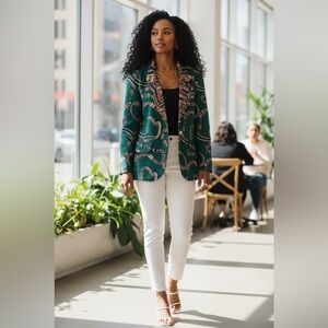 Vintage  satin African vibes green blazer colourful on green base size medium